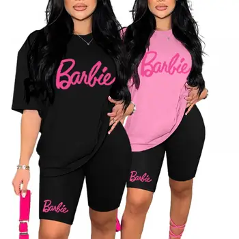 Нова мода Барби момиче 2бр къс ръкав шорти костюм лято аниме дами извънгабаритни ежедневни спортни тениски дишаща спортно облекло