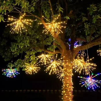 22Branch 88LED дърво висящи фойерверки светлина на открито Starburst фея светлина с бяла светкавица крушки медни фойерверки низ светлина