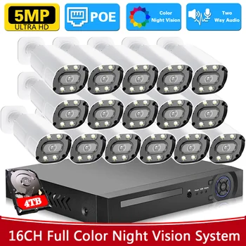 16CH 4K 8MP NVR POE CCTV 5MP камера система за сигурност комплект двупосочно аудио Ai IP камера открит цвят нощно виждане наблюдение комплект