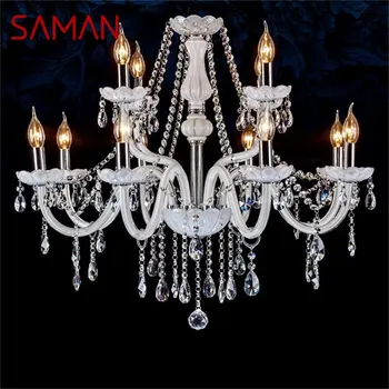 SAMAN Европейски стил полилей LED бели висящи лампи кристална свещ луксозни светлини Модерни тела за дома Хотелска зала