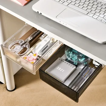 Под чекмеджето на бюрото, под масата скрит самозалепващ се разширяем организатор за съхранение, добавете невидим молив за чекмедже за съхранение