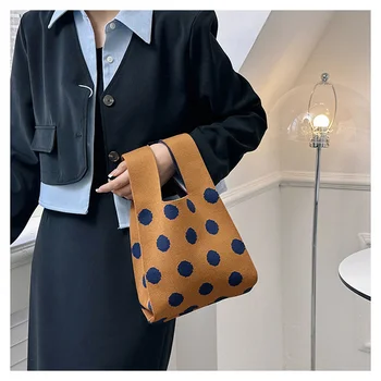 Оригинален дизайн Полка точка плетена чанта мода куха от голяма пазарска чанта дами женски тъкани купувач чанта дама crossbody чанта шик