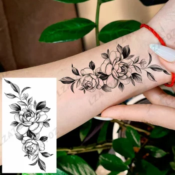 реалистичен божур цвете временни татуировки за жена възрастен фалшив роза лале тигър змия татуировка стикер ръка вода трансфер Tatoos