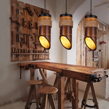 американски стил ретро селски творчески бар ресторант пътека ресторант коридор конопено въже бамбук полилей таван светлини