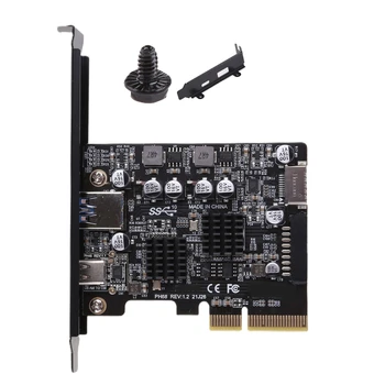 2 порта PCI-E 4X към USB 3.2 Gen 2 A Type C разширителна карта отпред Тип E 19P / 20P конектор 10Gbps Пълна скорост Transmisson