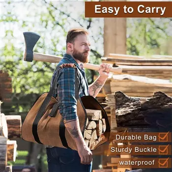 Дърва за огрев чанта превозвач сгъваема дървена чанта за носене с дръжки Log Tote за кухня къмпинг пътуване коледен подарък