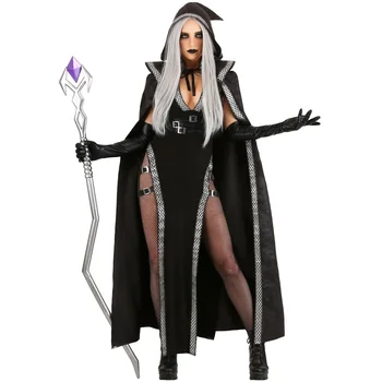 Дамски Хелоуин косплей фантазия рокля средновековна ретро качулка мистичен тъмен магьосник магьосник костюм страшен магия магьосник униформа