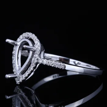 стерлингово сребро 925 Ангажиране полу-монтиране паве истински естествен диамант жени бижута сватба фин пръстен настройка 10x6mm круша нарязани