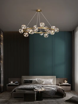 Полилей за всекидневна Всички медни постмодерни светлина луксозна кристална лампа прости скандинавски творчески трапезария спалня пръстен лампи