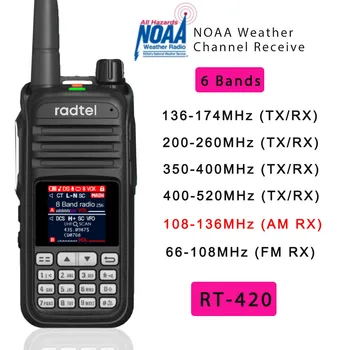 Radtel RT-420 6 ленти Любителски Шунка Двупосочно радио 256CH Въздушна лента Уоки Токи NOAA VOX USB SOS LCD Цветен полицейски скенер Авиация