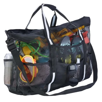 Мрежеста плажна чанта за жени Изключително голяма плажна чанта с джобове Пазар за хранителни стоки & Пикник-голяма пазарска чанта за пътуване с топ цип