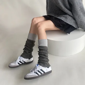 Трикотажни дълги чорапи жени крак топло контраст снаждане крак покритие зимата топло средата тръба чорапи плътен цвят затопляне обувка маншети