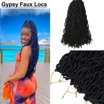 Ombre Gypsy Faux Locs Плетене на една кука коса 18 инчов вълнообразна къдрава богиня Locs Dreadlocs Синтетични плетене коса разширения за черни жени