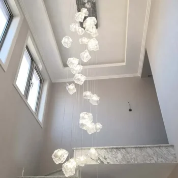 Модерен светодиоден кристален полилей за стълбище Луксозни стъклени дълги висящи лампи Нови творчески Cristal Lustre Вътрешни осветителни тела