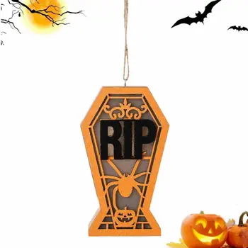 Хелоуин Дървени завеси декорации Реколта тиква вещица призрак дърво изрезки знаци с леки дървени завеси висулки за врата