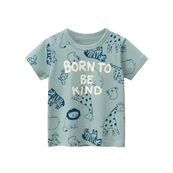 2023 Лято Ново детско облекло Памучна тениска с къс ръкав Бебе Момче дрехи Животински писмо върховете Тениски Дропшипинг