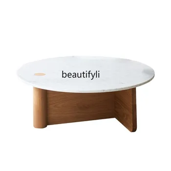 Nordic Creative Designer Маса за чай от масивно дърво Модерна минималистична всекидневна Мраморна кръгла маса за чай