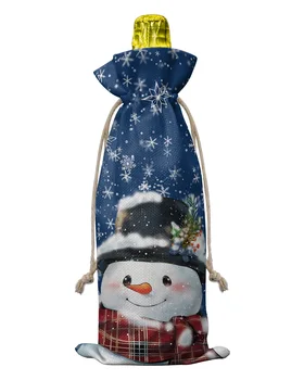 Коледа снежен човек снежинка вино бутилка покрива с шнур вино чанта притежателя превозвач опаковка чанта сватбено тържество декор подарък