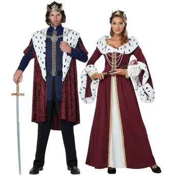 Хелоуин Европейски Кралски Ретро Дворцов Двойка Косплей Костюм Коледен маскарад Британска аристократична кралица и кралски костюм