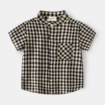 мандарин яка ризи за момчета деца училище униформа върховете лято 2024 ново малко дете памучни екипировки детски дрехи