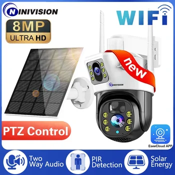 4K 8MP WiFi двоен обектив PTZ слънчева камера Двойни екрани PIR човешко проследяване Външна WIFI сигурност CCTV IP камера за видеонаблюдение