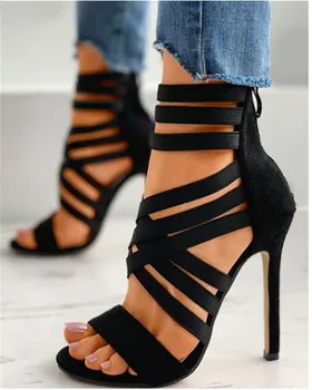 2023 Лято Трансгранично Нов размер 35-43 Дамски обувки Amazon мода еластична лента тънък висок ток сандали за жени