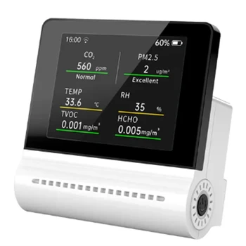 1 Комплект монитор за качеството на въздуха Pm2.5 HCHO TVOC Co2 температура влажност многофункционален капацитивен сензорен екран