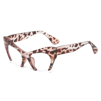 Голяма рамка жени очила рамка мода котка око ясно обектив марка извънгабаритни очила женски прозрачен половин рамка оптични очила