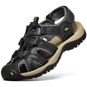 Нов голям размер 38-48 Мъжки сандали Мъжки обувки от естествена кожа Летни на открито Нехлъзгащи се плажни сандали Чехли Мода Мъжки маратонки
