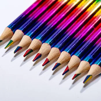 12Pcs HB Rainbow моливи Цветен молив Комплект графити Дървени цветни скици Рисуване на моливи Детски училищни канцеларски материали