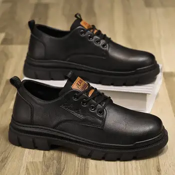  Кожени обувки на висок ток Мъжко есенно официално облекло Бизнес ежедневни кожени обувки Мъжки британски меко дъно Интервю Сватбена булка