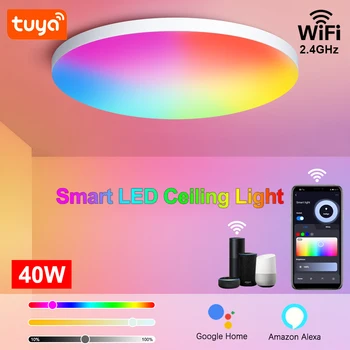 Smart 40W RGB Led таван светлина 220V Tuya WIFI димиране Led таван лампа RGB бяла стая декор осветление Alexa гласов контрол