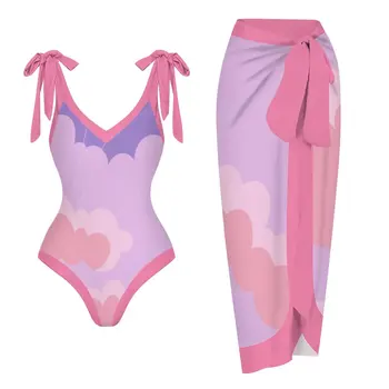 2023 Розови облаци Push Up жени бикини комплект флорални печатни къдрици бикини Strappy превръзка бански костюми бразилски бикини