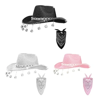 Розова кърпа и каубойска шапка Западна каубойка шапка за жени момиче фото реквизит блестящи каубойка шапки парти