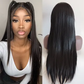 Bombshell Long Straight Synthetic 13X4 Lace Front Wigs Glueless High Quality Heat Resistant Fiber For Women Cosplay Ежедневна употреба