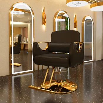 Бръснарница Златен бръснарски стол Преносим луксозен въртящ се бръснарски стол за красота Железен ретро мигли Cadeira de Barbeiro салон мебели