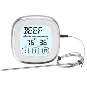Цифров термометър за месо за грил - фурна кухня готвене мигновена температура четец габарит с метални кабелни сонди