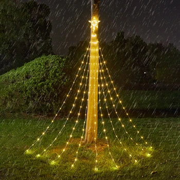 LED коледно дърво звезда водопад светлини с дистанционно управление 8 режима на осветление IP44 водоустойчив низ светлина Коледна украса