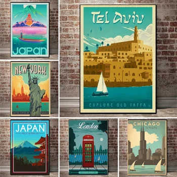 Минималистичен винтидж туризъм World Travel City Travel Canvas Плакати Амстердам Лондон Ню Йорк плакат печат стена арт декорация