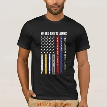 2020 мъжка риза Никой не се бие сам САЩ флаг военна полиция пожарникар медицинска сестра EMS риза