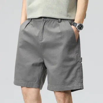 Мъжки товарни ежедневни шорти лято хлабав прилив тънък извън износване мъжки 5 никел панталони плюс размер 5XL дъна каки сив