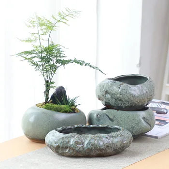 Keramik Kecil Pot Бунга Kreatif Desktop Rumah Succulent Tanaman Hijau Wenzhu Serta Pot Peralatan Garden Buatan Tangan