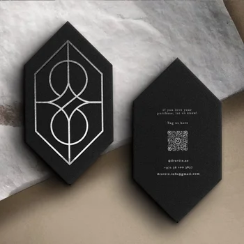  персонализиран продукт, персонализиран матов черен сребърен фолиран кристал форма визитка на крафт хартия визитка лична