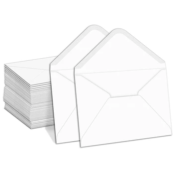 100 бр. Бели пликове за съхранение на карти за покана, сватба, съобщения, бебешки душ празен плик