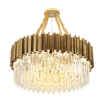 Голям златен арт деко неръждаема стомана кристал полилей осветление блясък окачване осветително тяло лампа за трапезария стая кухня