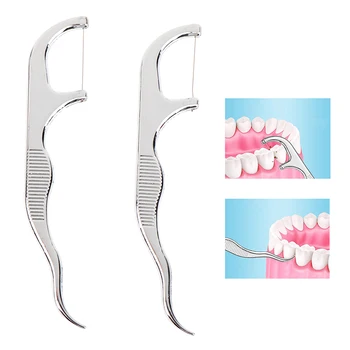 1PCS/2PCS Клечка за зъби от неръждаема стомана Конец за зъби за многократна употреба Почистване на зъбите