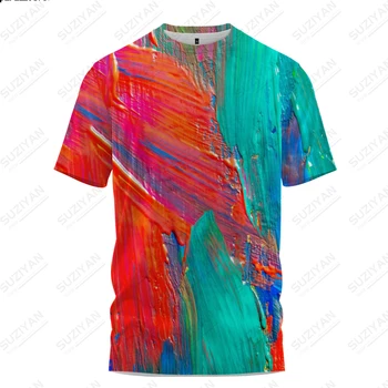 2023 Нови мъжки летни цветни 3D печат мода случайни тениска персонализирани улица стил кръг врата случайни къс ръкав отгоре