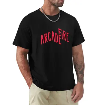 памучни тениски черна тениска за мъже Arcade Fire тениска корейски мода момчета бял къс ръкав Тениска черна тениска