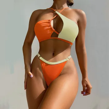 2024 Дамски прашки бикини комплекти две части секси бикини бански летен бразилски ремък бански за дами плаж изход облекло