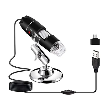 Промоция! 3 в 1 USB микроскоп 1600X увеличение 8 LED преносим микроскоп мини ендоскоп с глава за преобразуване TYPE-C